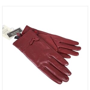 Leather Driving Gloves Water Resistant Bow Detail Red Size Medium